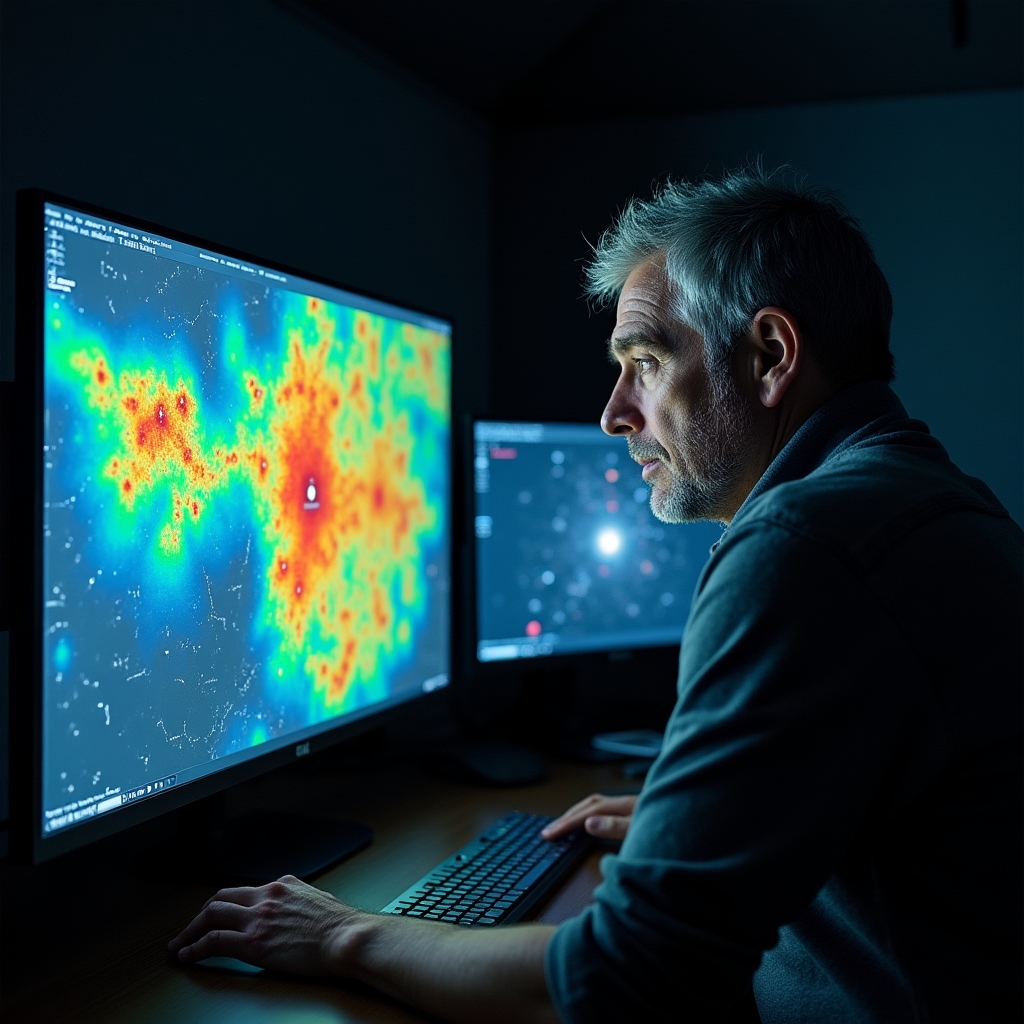 Analyse einer Lichtverschmutzungskarte am Computer-Bildschirm